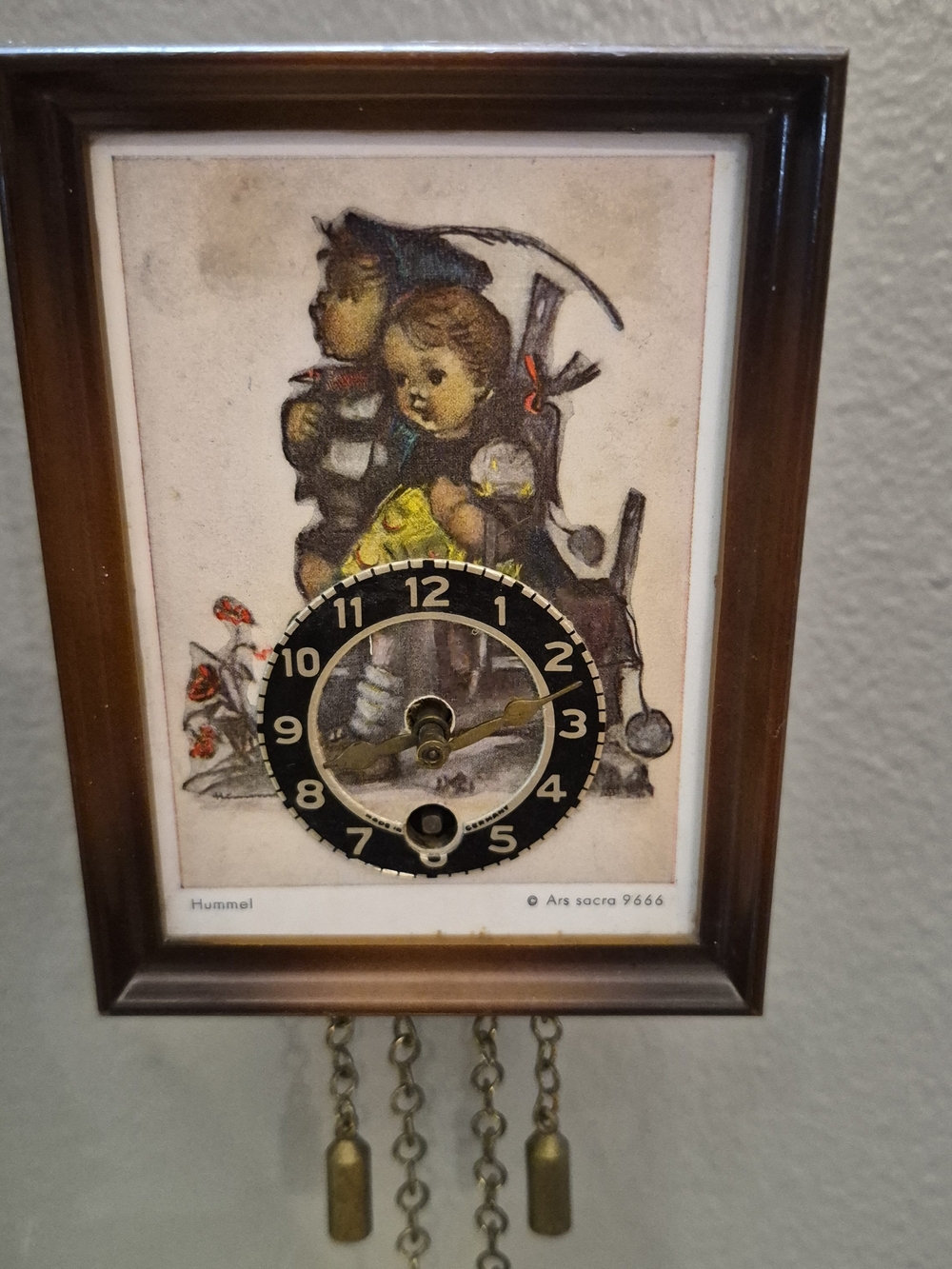 Hummel Vintage  Wall Clock Art Print  - Brown Frame, Black Dial
